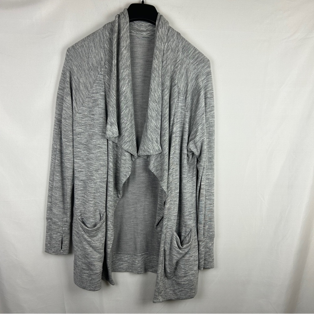 Athleta Gray Open Front dripping Cardigan Sweater size M